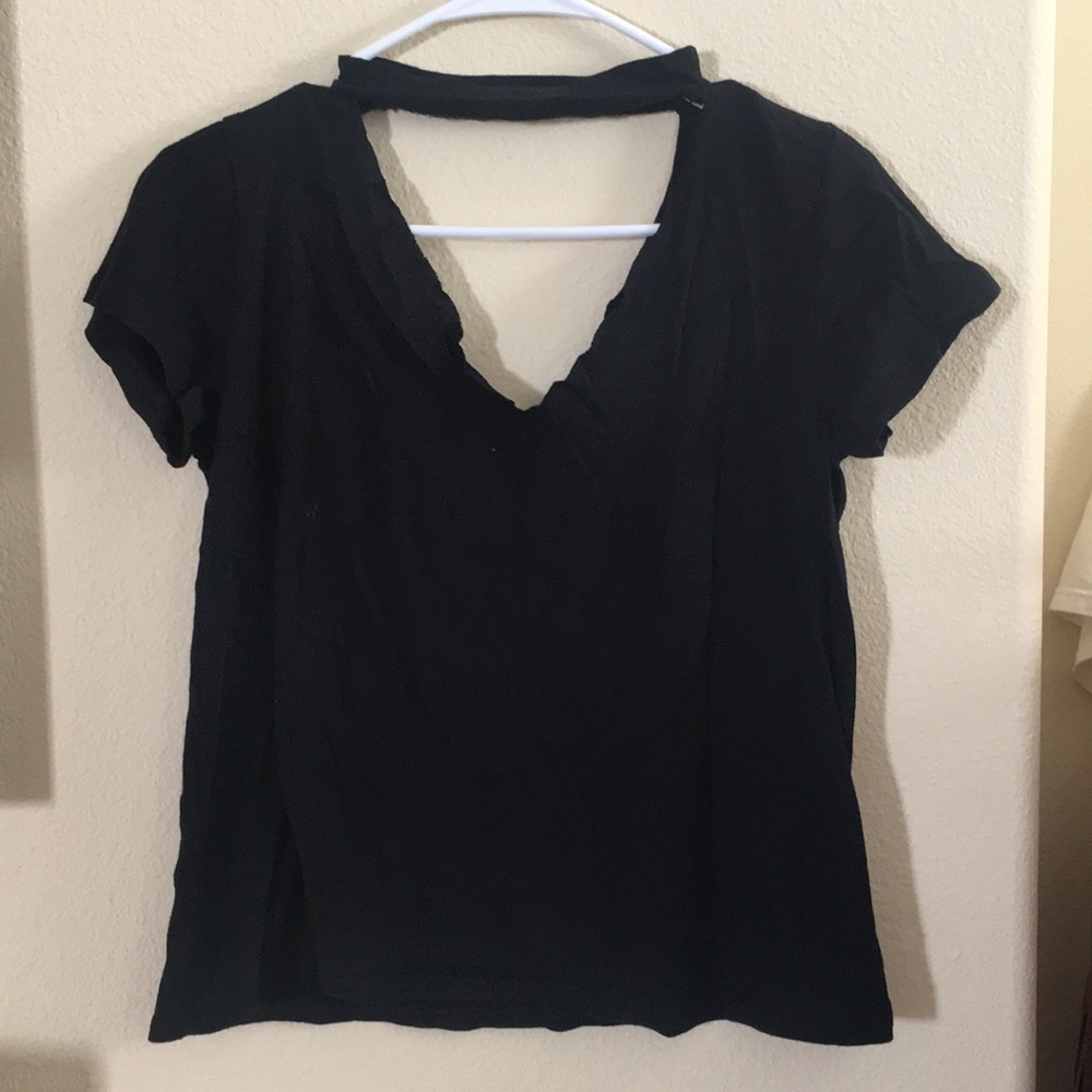 Black raw edge neck choker top